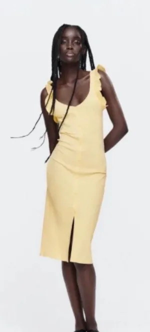 ZARA Butter Yellow Ruffle Sleeve Midi Dress thumbnail 1