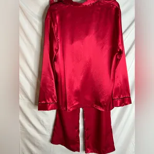 Linea Donatella Womens Satin Notch-Collar Pajama Set Size Large Color red thumbnail 3