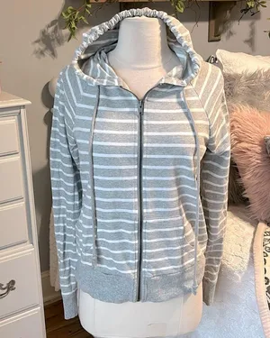 Comfy Knit Gray White Striped Jacket thumbnail 5