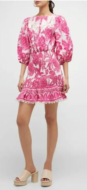 Farm‎ Rio Tropical Woodcut Mini Pink Dress Size: L thumbnail 1