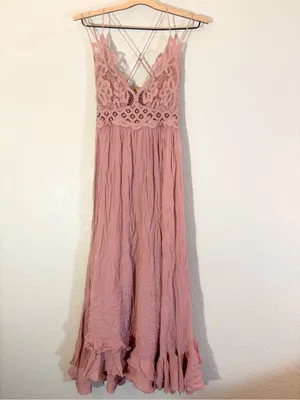 Free People Adella Maxi Slip Rose Pink Lace Dress Size M thumbnail 5