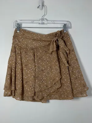 Aerie Women’s Small Chiffon Wrap Skirt Paisley Brown Bandana Print Boho Summer thumbnail 2