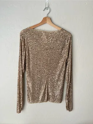 Intimately Free People Gold Rush Sequin Festival Top Long Sleeve Size Medium thumbnail 4