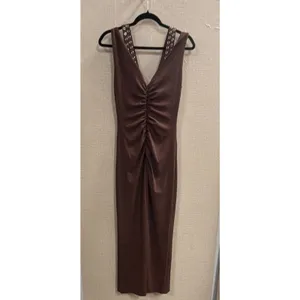 Maeve Sleeveless V-Neck Studded Ruched Brown Midi Sheath Dress Size S thumbnail 5