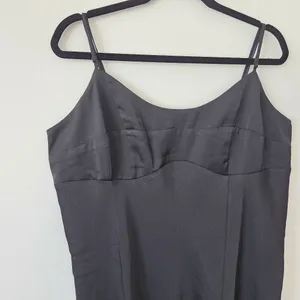 Black Satin Slip Maxi Dress Slit Empire Waist Formal Black Tie Cocktail XL thumbnail 4