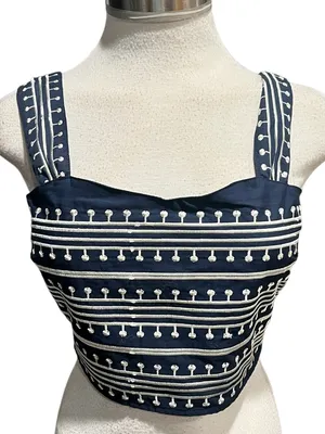 Avec Les Filles Cotton Embroidered Square-Neck Tank Top iNavy/Cream Size XS NWT thumbnail 4