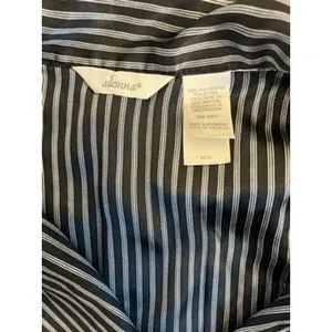 Wm Med Adonna Pajama Set Black White Striped Satin Button‎ Down Sleepwear Retro thumbnail 4