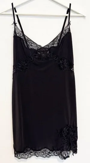 Victorias Secret Slip Dress Size M‎ Black Satin Lace Slit Mini Lingerie Coquette thumbnail 1