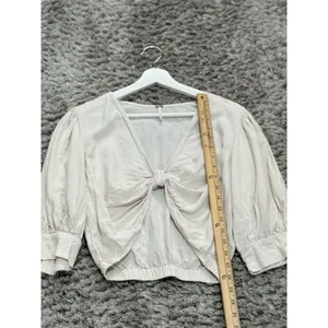 YFB Young Fabulous Broke Women Miranda Linen Blend Knot Crop Top Oatmeal Beige M thumbnail 9