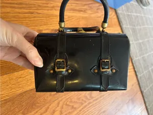 MCM Mini Patent Leather Satchel in Black with Gold Hardware thumbnail 5