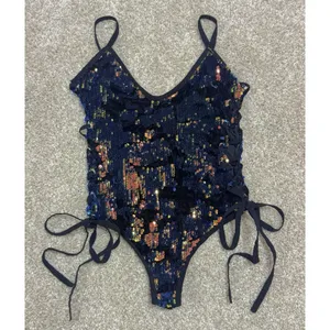 iHeartRaves Sequin Burnout Lace Up Bodysuit Rave Festival Party EDM Size S thumbnail 2