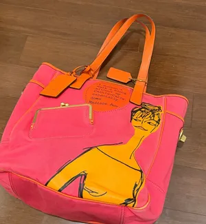 Coach Cashin-Carry Bright Orange Leather Tag Tote Bag thumbnail 1