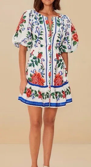 Farm Rio Off-White Flower Tapestry Mini Dress Size XXS thumbnail 1