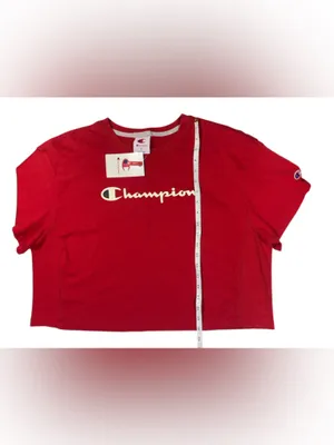Champion Cropped Tee L Red Logo Graphic Athletic Short Sleeve Shirt thumbnail 5
