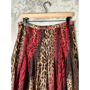 Vintage Animal Print Maxi Skirt Leopard Abstract Red Brown Boho Y2K Women's Med thumbnail 3