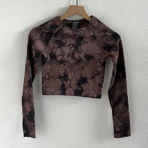 Victoria's Secret Pink Active Cropped Stretch Long Sleeve Top Dark Tie Dye Small thumbnail 1