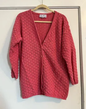Vintage Pink Knit Button front Cardigan cotton women’s size medium chunky thumbnail 1