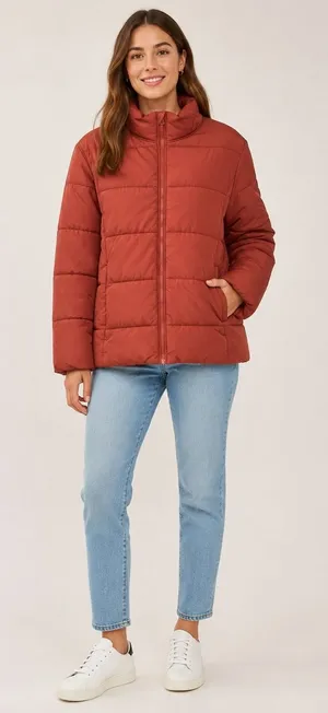 Zella Womens Rust Orange Quilted‎ Puffer Jacket Full Zip Size XL thumbnail 1
