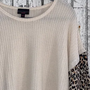 Cream waffle knit with cheetah sleeves top thumbnail 3