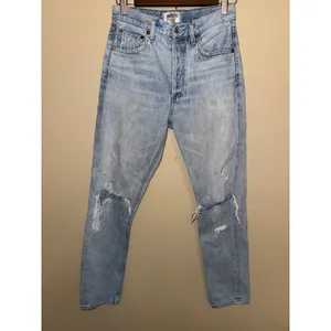 AGOLDE Riley High Rise‎ Straight Crop Jeans Light Wash Distressed Blue Size 25 thumbnail 2