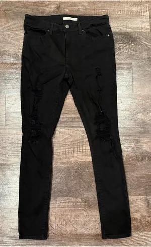 Levi's Women’s 711 Black Distressed Skinny Jeans 30 Waist Grunge Rock Goth Metal thumbnail 1