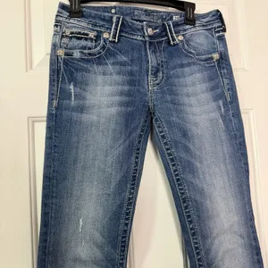 Miss Me Denim Jeans Distressed Boot Fleur De Lis JP5182B Embroidered Back Pocket thumbnail 6