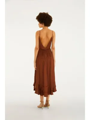 NWOT Farm Rio Ruffled Sleeveless V-Neck Midi Dress Brown Size L thumbnail 3