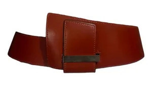 JOELS Wide Red-Brown Leather Statement Belt with Asymmetric Buckle thumbnail 1