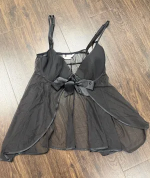 Victoria's Secret Black Mesh & Satin Bow Babydoll top -‎ Size Large thumbnail 1