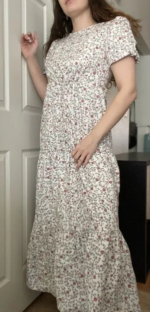 WAYF‎ Plaza Ditsy Floral Tiered Cotton Cut-Out Maxi Dress Sz Small Puff Sleeve thumbnail 1