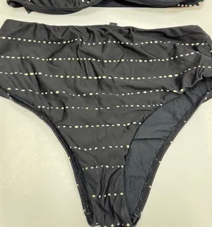 Black Bandeau Two-Piece Swimsuit with White Dot Stripes thumbnail 1