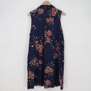 Old Navy Shirt Dress Womens L Sleeveless Navy Blue Floral Button-Down New thumbnail 6
