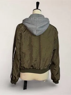 Outer Edge Olive Green Bomber Jacket with Gray Hood thumbnail 5