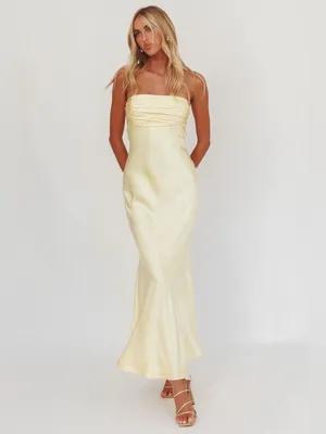 $115 NWT Selfie Leslie Moon Song Strapless Laced Back Dress Butter Yellow M thumbnail 6