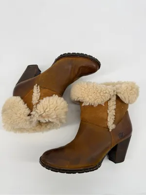 Born Dona W21268 Brown Leather Shearling Cuff Ankle Boots Size 6 thumbnail 12