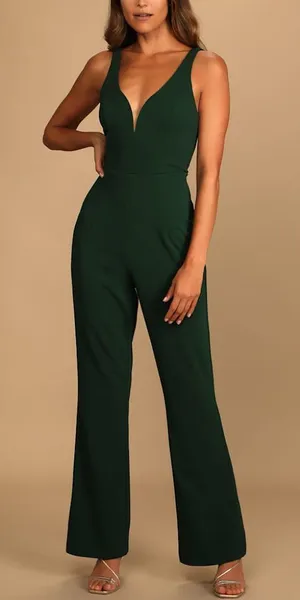 Lulus Instant Icon Dark Green V-Neck Sleeveless Jumpsuit Party Cocktail Size S thumbnail 1