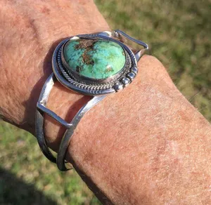 Vintage Southwest Navajo Sterling Silver Turquoise Cuff Bracelet thumbnail 14