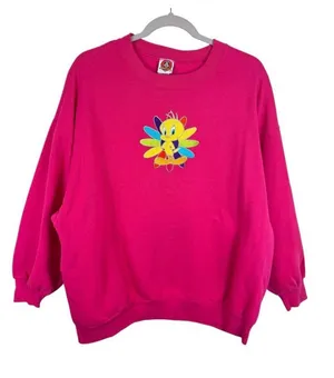 Looney Tunes Vtg 1997 Cotton Blend Pink Crew Neck Tweety Bird Sweatshirt 14W 16W thumbnail 1