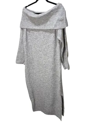 Daily Practice Off-Shoulder Foldover Midi Sweater Dress - Light Gray 1X NWT thumbnail 5
