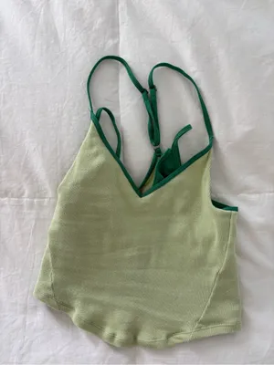 Aritzia Light Green Crop Cami with Dark Green Trim thumbnail 3