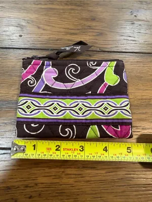 Vera Bradley Quilted Small Zip Coin Pouch in Purple, Green & Brown thumbnail 5