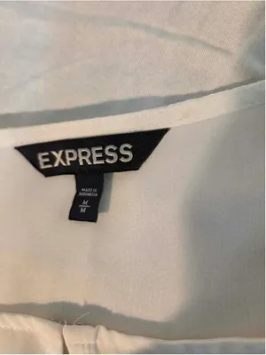 Express Women’s Ruffle Keyhole Chiffon Blouse Blouson Waist White Medium W-243 thumbnail 4