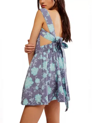 NWT Free People Meet Me in Maui Blue Purple Floral Mini Dress L thumbnail 3