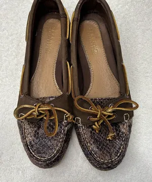 Sperry Brown Snake-Print Moccasin Loafers with Tan Laces thumbnail 1