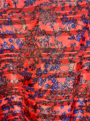 Free People Pink/Blue Metallic Smocked Floral Dolman Sleeve Peplum Top Large thumbnail 7