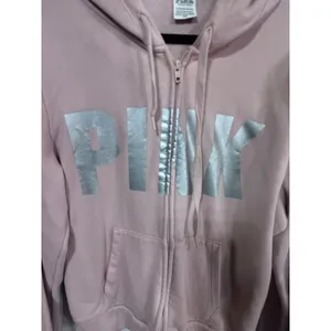 Victoria's Secret PINK‎ XL Gray Pink Hoodie Women Full Zip Silver Logo Fleece thumbnail 3