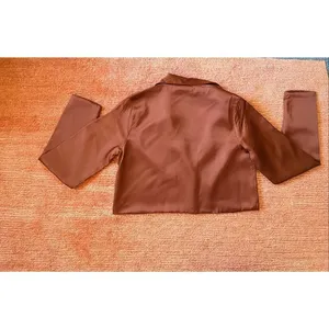 Noisy May Cropped Blazer Cappuccino Brown Satin Women’s Size M NWT thumbnail 7