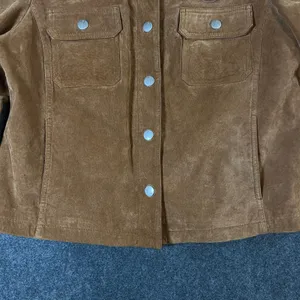 Live a Little Brown Suede Leather Jacket Rosette Floral Western Boho Womens L thumbnail 8