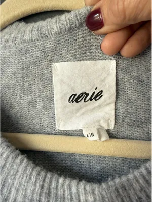 Aerie Gray Sweater with Green Stripes, Size Large thumbnail 3