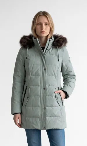 Arctic Expedition Faux Fur Hood Quilted Puffer hydradown Jacket Coat Small P thumbnail 1
